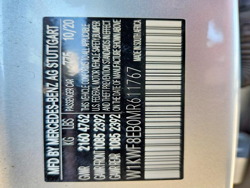 67528726 :رقم المزاد ، W1KWF8EB0MR611767 vin ، 2021 Mercedes-benz C مزاد بيع