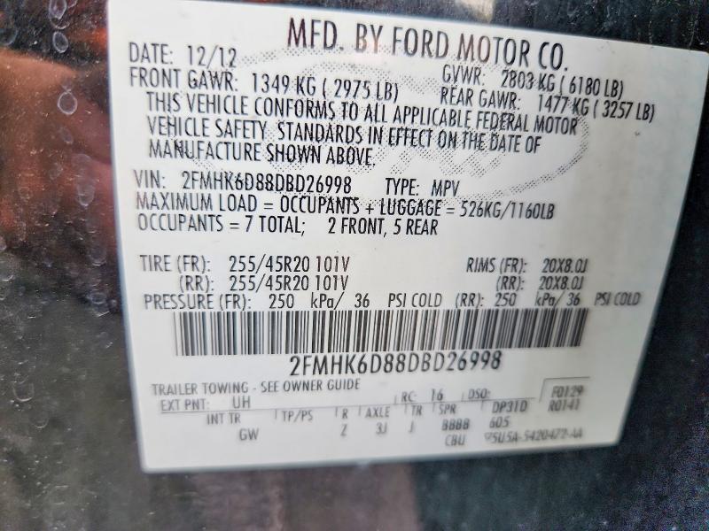 67727446 :رقم المزاد ، 2FMHK6D88DBD26998 vin ، 2013 Ford Flex مزاد بيع