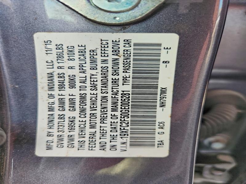 69699186 :رقم المزاد ، 19XFC2F50GE005281 vin ، 2016 Honda Civic مزاد بيع
