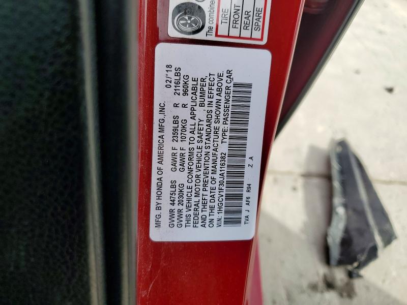 69183316 :رقم المزاد ، 1HGCV1F30JA116382 vin ، 2018 Honda Accord مزاد بيع