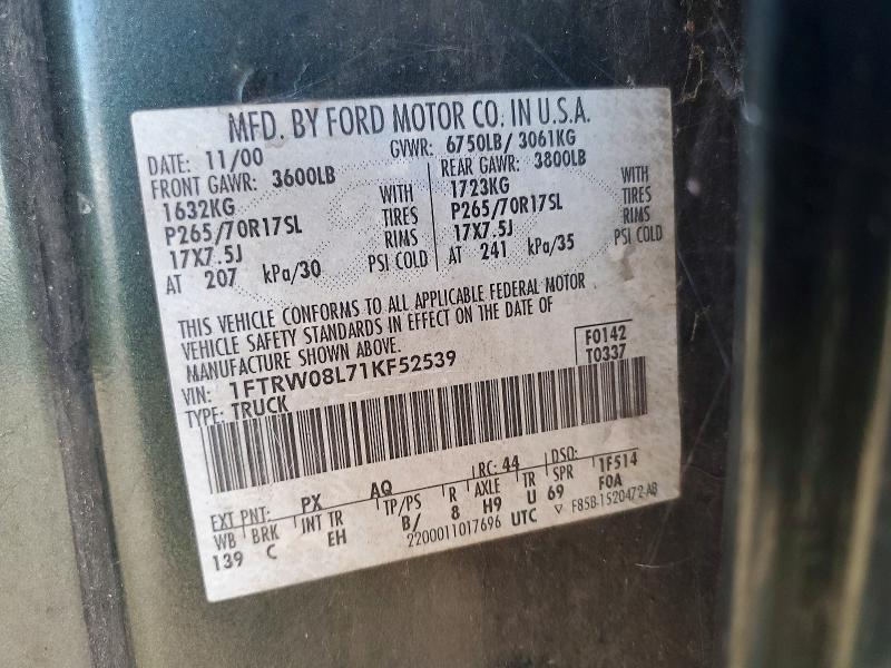 Продажа на аукционе авто 2001 Ford F150, vin: 1FTRW08L71KF52539, номер лота: 71107586