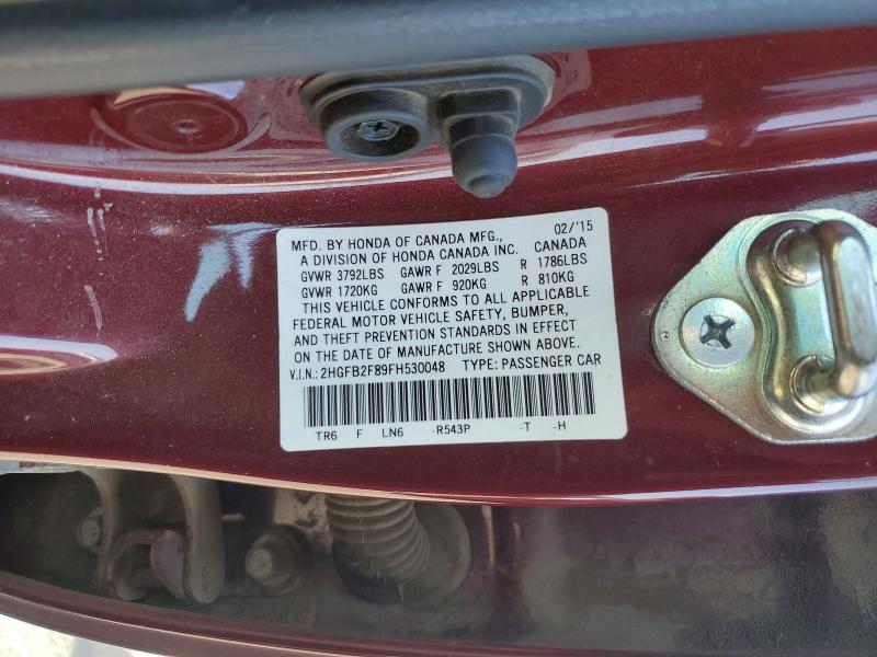 2015 Honda Civic მანქანა იყიდება აუქციონზე, vin: 2HGFB2F89FH530048, აუქციონის ნომერი: 67280506