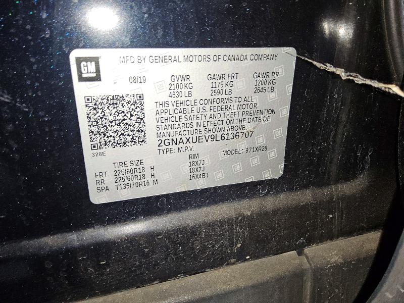 68193496 :رقم المزاد ، 2GNAXUEV9L6136707 vin ، 2020 Chevrolet Equinox مزاد بيع