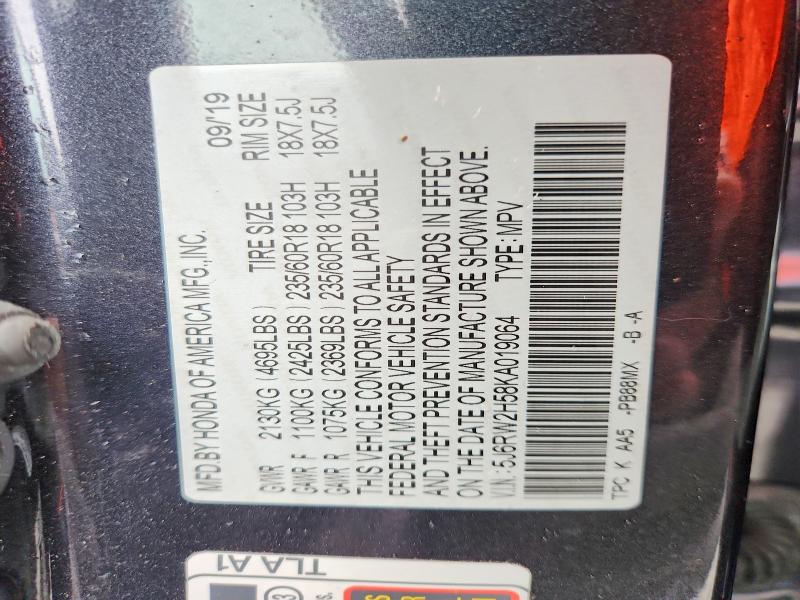 2019 Honda Cr-v მანქანა იყიდება აუქციონზე, vin: 5J6RW2H58KA019064, აუქციონის ნომერი: 70532226