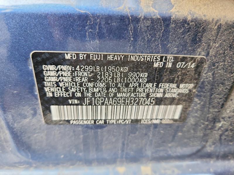 2014 Subaru Impreza მანქანა იყიდება აუქციონზე, vin: JF1GPAA69EH327045, აუქციონის ნომერი: 69926726