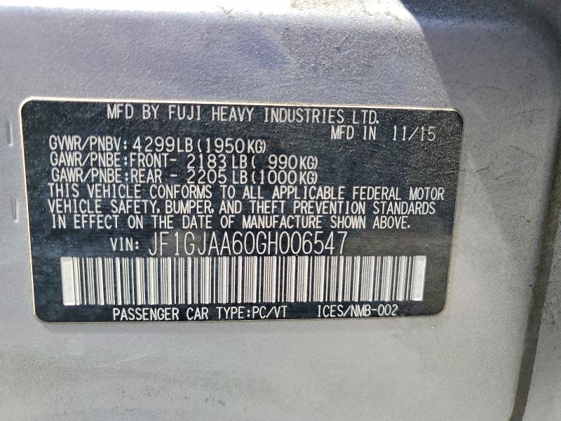 Aukcja sprzedaży 2016 Subaru Impreza, vin: JF1GJAA60GH006547, numer aukcji: 67408886