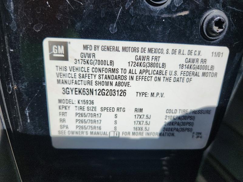Auction sale of the 2002 Cadillac Escalade, vin: 3GYEK63N12G203126, lot number: 68605156