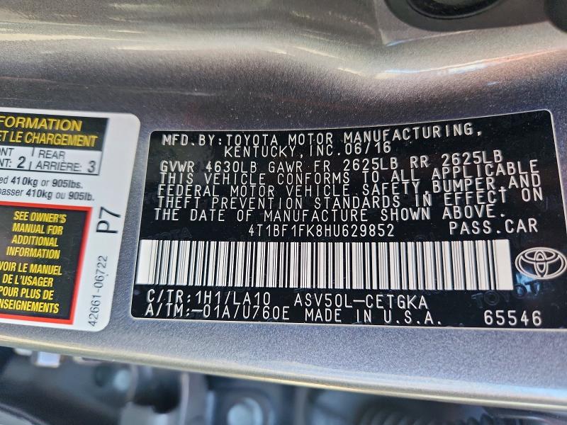 Продажа на аукционе авто 2017 Toyota Camry, vin: 4T1BF1FK8HU629852        , номер лота: 68084206