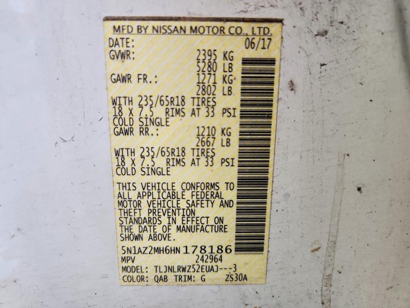 Продажа на аукционе авто 2017 Nissan Murano, vin: 5N1AZ2MH6HN178186, номер лота: 69304386