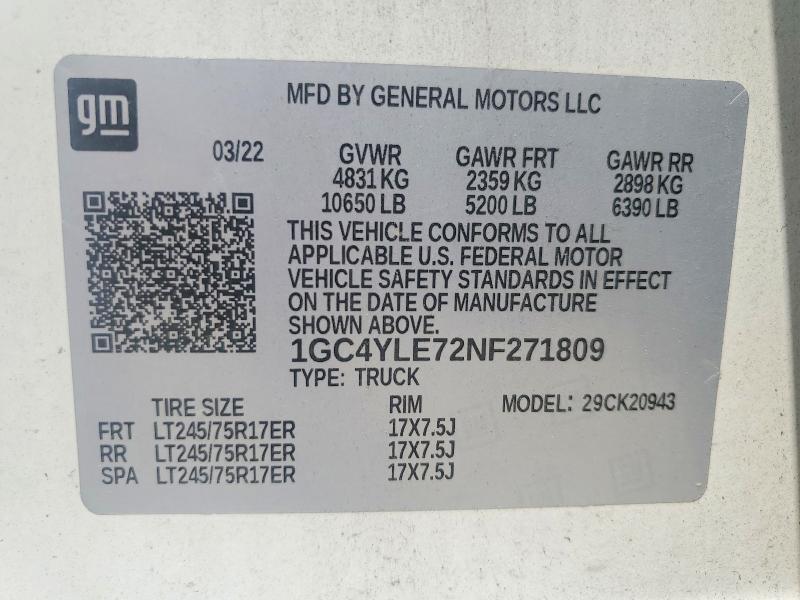 Продажа на аукционе авто 2022 Chevrolet Silverado, vin: 1GC4YLE72NF271809, номер лота: 67331196