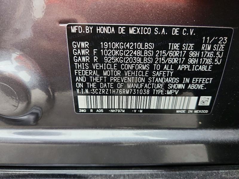 Aukcja sprzedaży 2024 Honda Hr-v, vin: 3CZRZ1H76RM731038, numer aukcji: 69818326