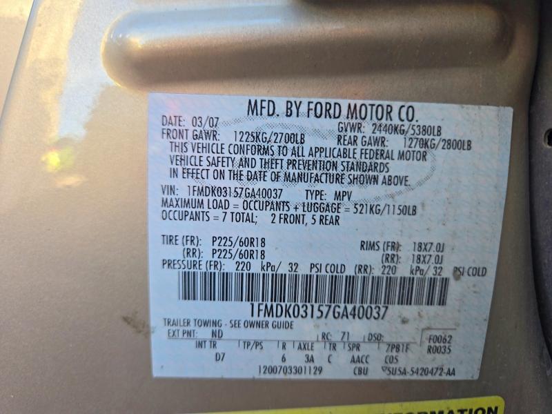 Aukcja sprzedaży 2007 Ford Freestyle, vin: 1FMDK03157GA40037, numer aukcji: 67685506