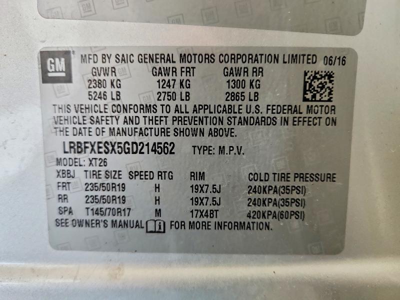 Aukcja sprzedaży 2016 Buick Envision, vin: LRBFXESX5GD214562, numer aukcji: 67258866