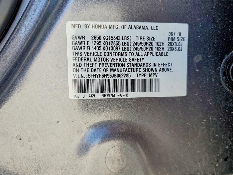 Aukcja sprzedaży 2018 Honda Pilot, vin: 5FNYF6H96JB062285, numer aukcji: 67872556