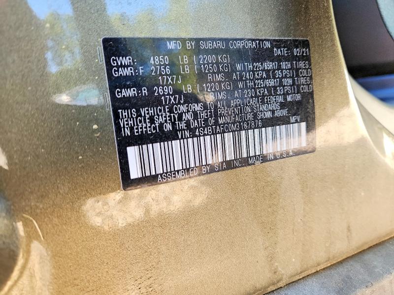 Aukcja sprzedaży 2021 Subaru Outback, vin: 4S4BTAFC0M3187876, numer aukcji: 68647716