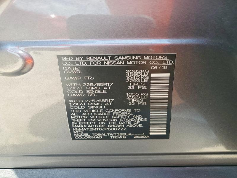 Aukcja sprzedaży 2018 Nissan Rogue, vin: KNMAT2MT6JP600722, numer aukcji: 69022716