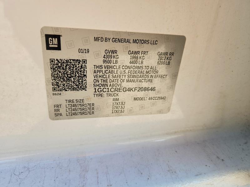 2019 Chevrolet Silverado მანქანა იყიდება აუქციონზე, vin: 1GC1CREG4KF208646, აუქციონის ნომერი: 69874266