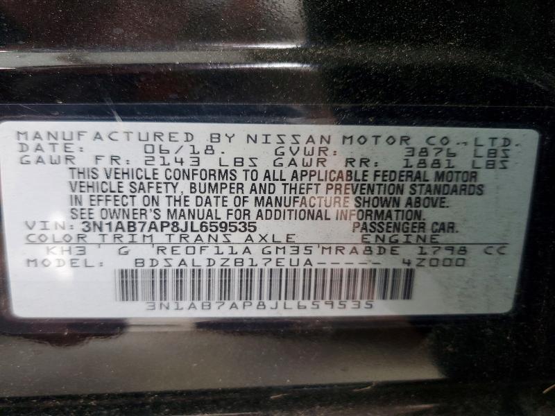 2018 Nissan Sentra მანქანა იყიდება აუქციონზე, vin: 3N1AB7AP8JL659535, აუქციონის ნომერი: 70150866