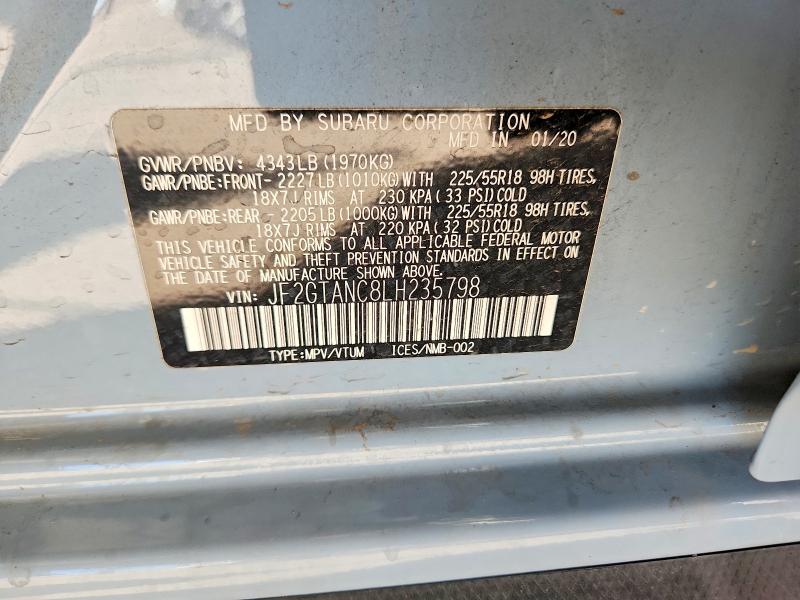 70674776 :رقم المزاد ، JF2GTANC8LH235798 vin ، 2020 Subaru Crosstrek مزاد بيع