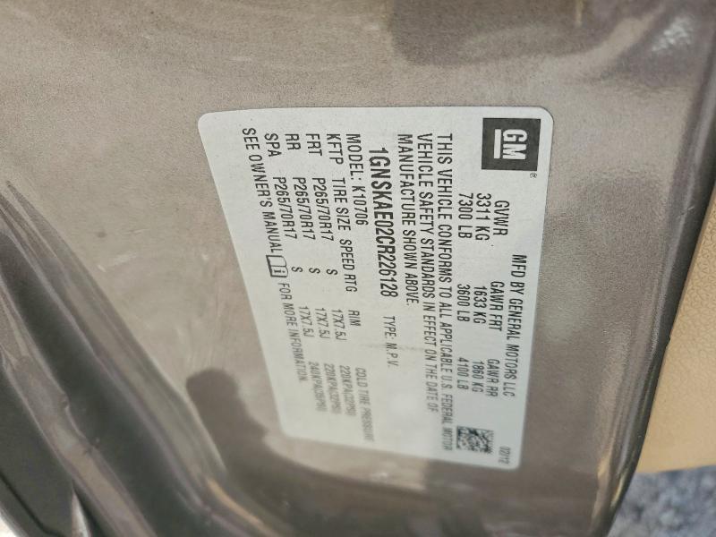 68353906 :رقم المزاد ، 1GNSKAE02CR226128 vin ، 2012 Chevrolet Tahoe مزاد بيع