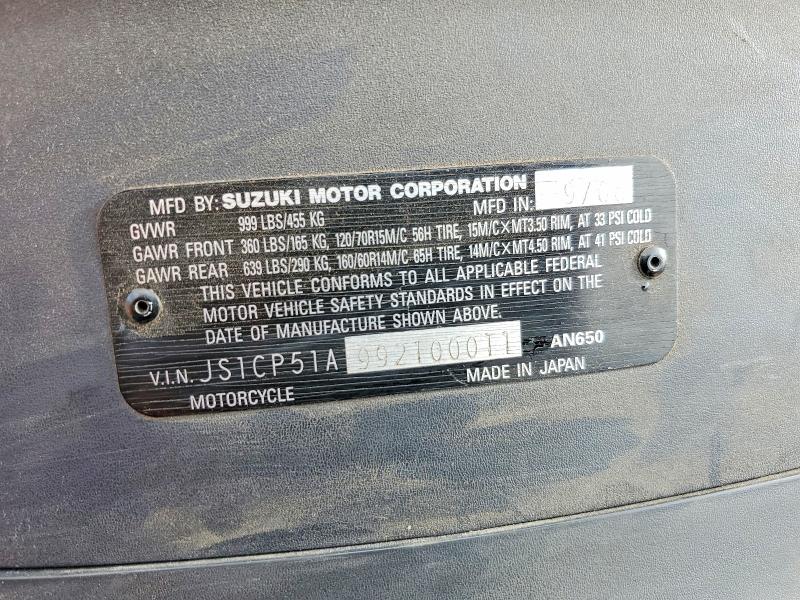 69420506 :رقم المزاد ، JS1CP51A992100011 vin ، 2009 Suzuki An650 مزاد بيع