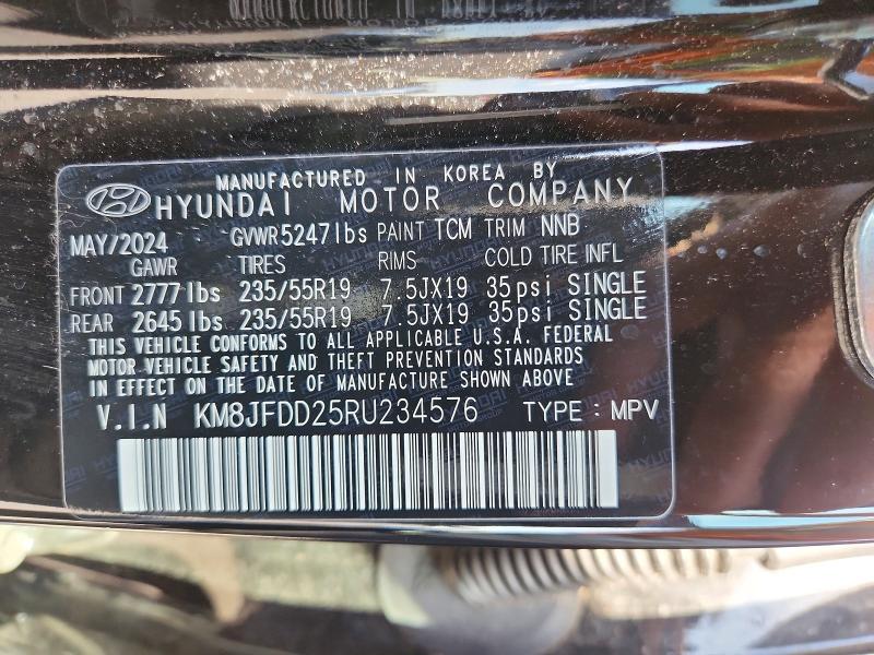67744666 :رقم المزاد ، KM8JFDD25RU234576 vin ، 2024 Hyundai Tucson مزاد بيع