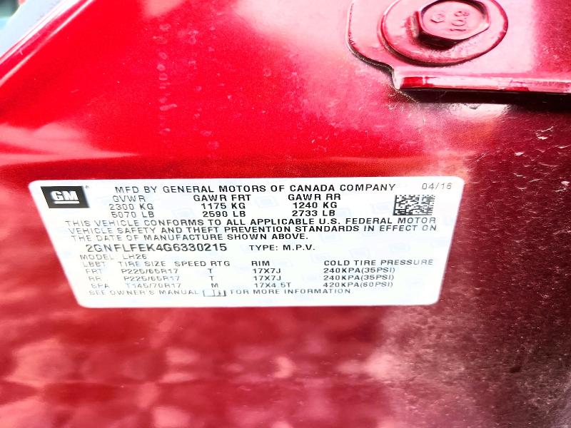 66605856 :رقم المزاد ، 2GNFLFEK4G6330215 vin ، 2016 Chevrolet Equinox مزاد بيع