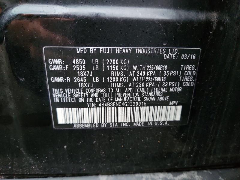 67526286 :رقم المزاد ، 4S4BSENC4G3320915 vin ، 2016 Subaru Outback مزاد بيع