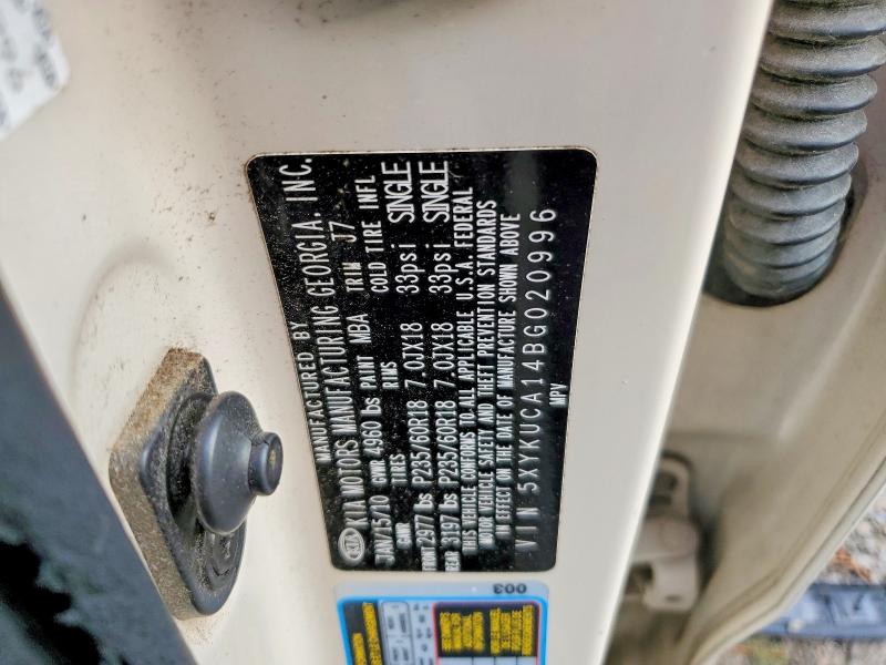2011 Kia Sorento მანქანა იყიდება აუქციონზე, vin: 5XYKUCA14BG020996, აუქციონის ნომერი: 68491096