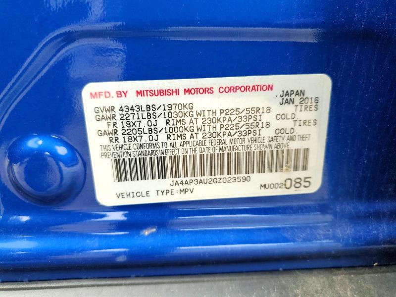 67043806 :رقم المزاد ، JA4AP3AU2GZ023590 vin ، 2016 Mitsubishi Outlander Sport مزاد بيع