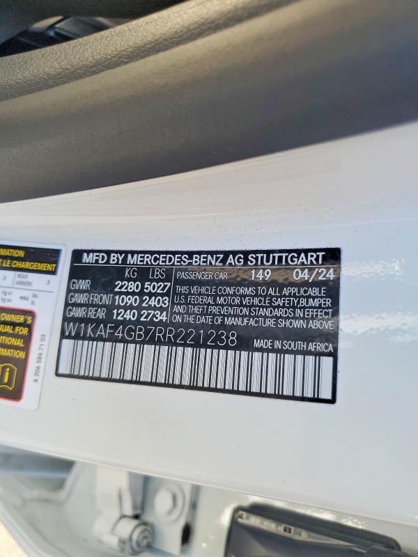 Aukcja sprzedaży 2024 Mercedes-benz C, vin: W1KAF4GB7RR221238, numer aukcji: 67497126