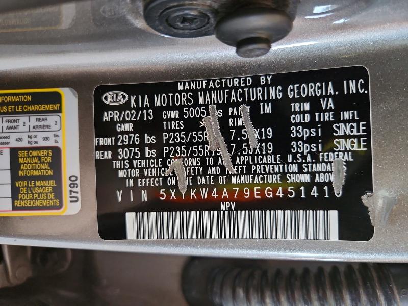 Auction sale of the 2014 Kia Sorento, vin: 5XYKW4A79EG451410, lot number: 68693496