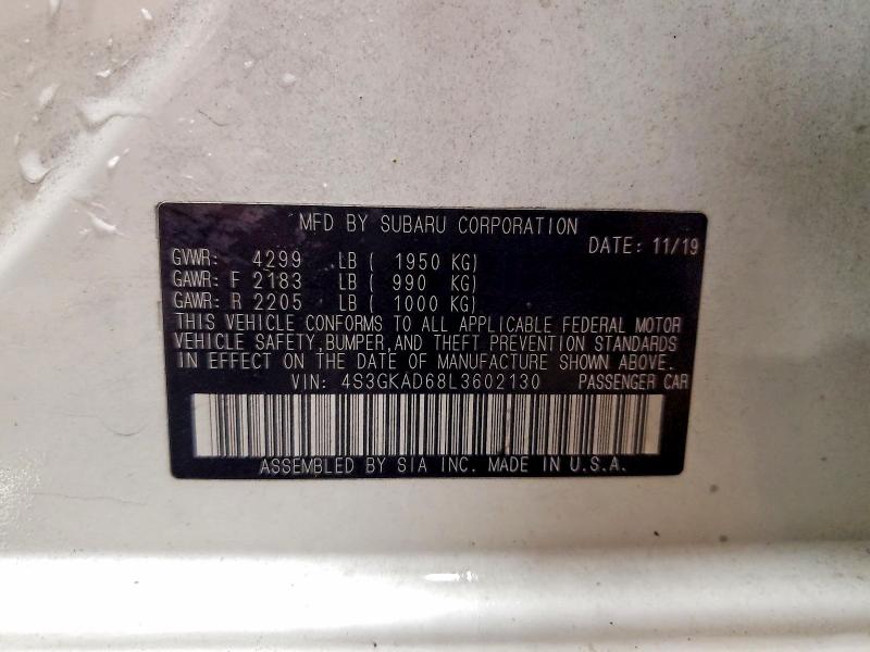 2020 Subaru Impreza მანქანა იყიდება აუქციონზე, vin: 4S3GKAD68L3602130, აუქციონის ნომერი: 70327926