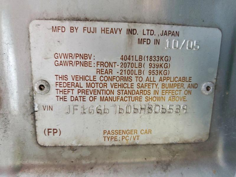 69065516 :رقم المزاد ، JF1GG67606H806539 vin ، 2006 Subaru Impreza مزاد بيع