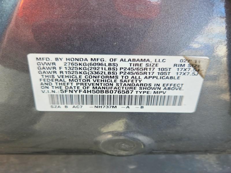 2011 Honda Pilot მანქანა იყიდება აუქციონზე, vin: 5FNYF4H50BB076587, აუქციონის ნომერი: 69231906