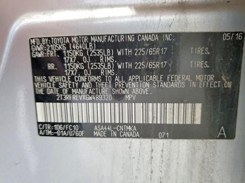 2016 Toyota Rav4 მანქანა იყიდება აუქციონზე, vin: 2T3RFREVXGW489320, აუქციონის ნომერი: 66205036