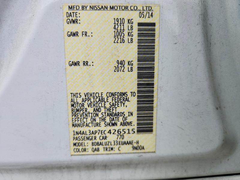 Продажа на аукционе авто 2014 Nissan Altima, vin: 1N4AL3AP7EC426515, номер лота: 68056326