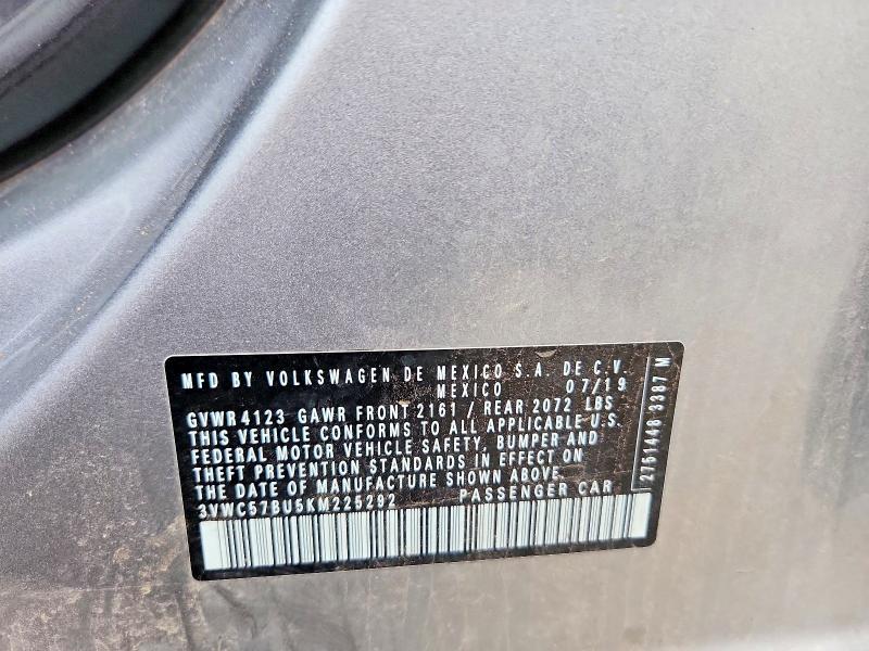 2019 Volkswagen Jetta მანქანა იყიდება აუქციონზე, vin: 3VWC57BU5KM225292, აუქციონის ნომერი: 66940586