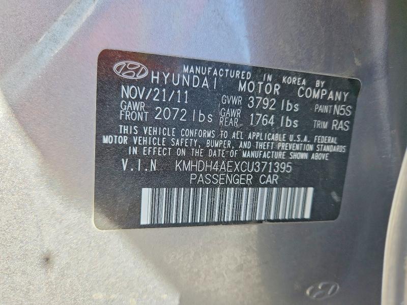Продаж на аукціоні авто 2012 Hyundai Elantra, vin: KMHDH4AEXCU371395, номер лоту: 68098606