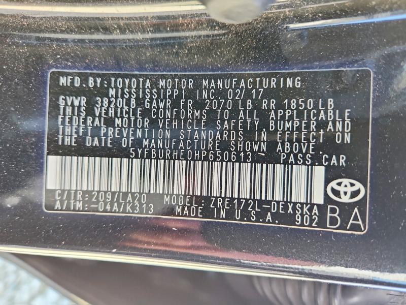 70108116 :رقم المزاد ، 5YFBURHE0HP650613 vin ، 2017 Toyota Corolla مزاد بيع