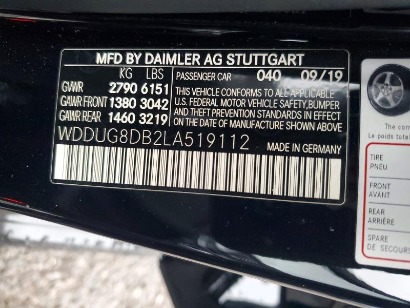 2020 Mercedes-benz S მანქანა იყიდება აუქციონზე, vin: WDDUG8DB2LA519112, აუქციონის ნომერი: 70724296