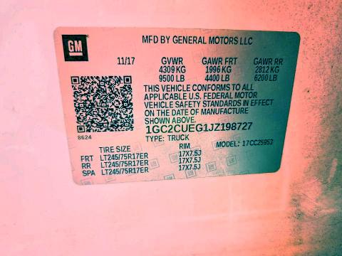 Aukcja sprzedaży 2018 Chevrolet Silverado, vin: 1GC2CUEG1JZ198727, numer aukcji: 67733026