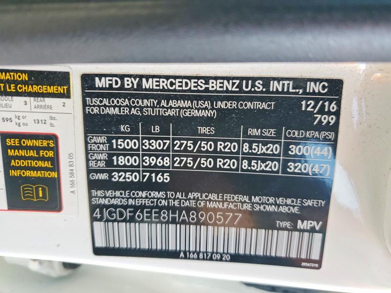 2017 Mercedes-benz Gls მანქანა იყიდება აუქციონზე, vin: 4JGDF6EE8HA890577, აუქციონის ნომერი: 70022936