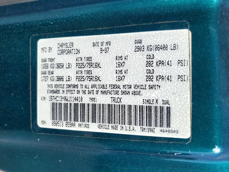 1998 Dodge Ram 1500 მანქანა იყიდება აუქციონზე, vin: 1B7HC13Y0WJ114410, აუქციონის ნომერი: 69923886