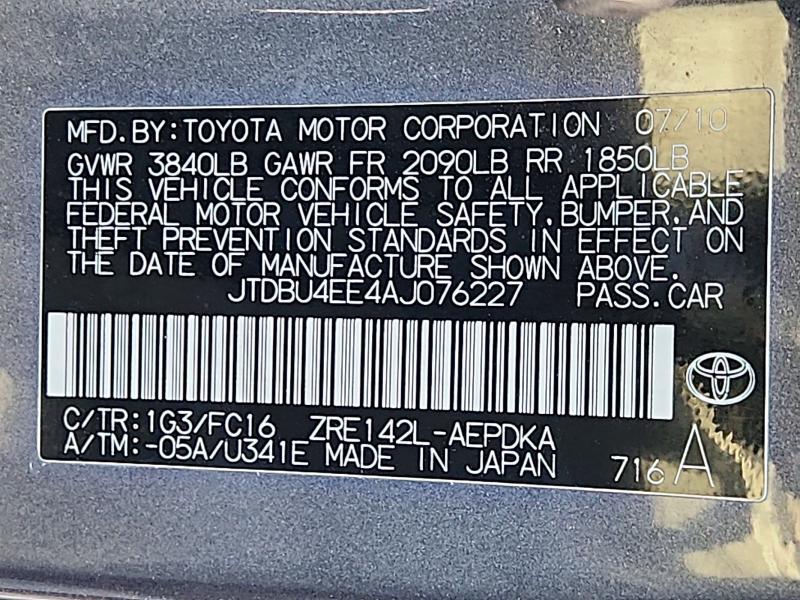 Продажа на аукционе авто 2010 Toyota Corolla, vin: JTDBU4EE4AJ076227, номер лота: 70305346