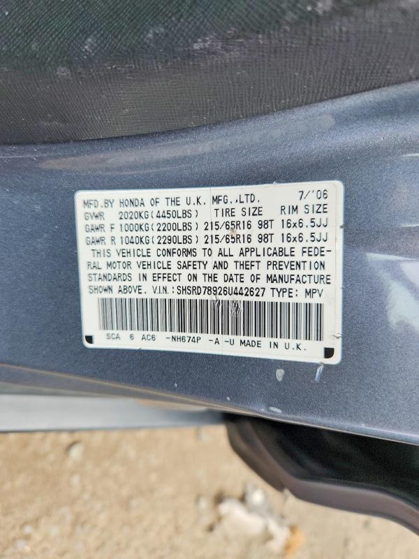 Продаж на аукціоні авто 2006 Honda Cr-v, vin: SHSRD78926U442627, номер лоту: 67425316
