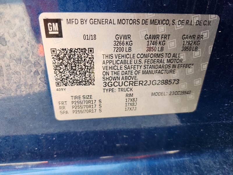Продаж на аукціоні авто 2018 Chevrolet Silverado, vin: 3GCUCRER2JG288573, номер лоту: 69879036