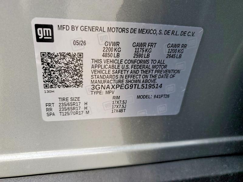 70105006 :رقم المزاد ، 3GNAXPEG9TL519514 vin ، 2026 Chevrolet Equinox مزاد بيع