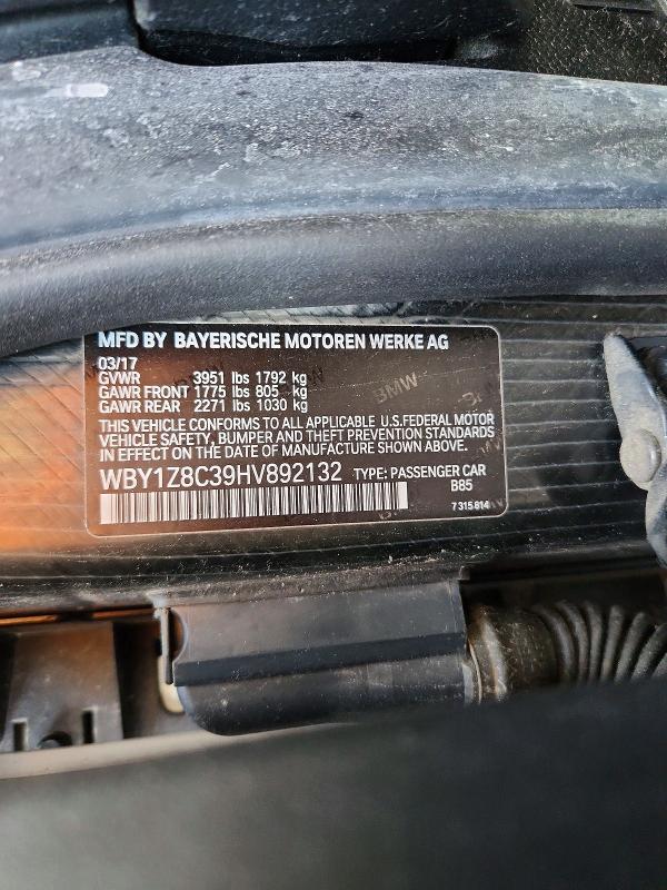 Aukcja sprzedaży 2017 Bmw I3, vin: WBY1Z8C39HV892132, numer aukcji: 67376926
