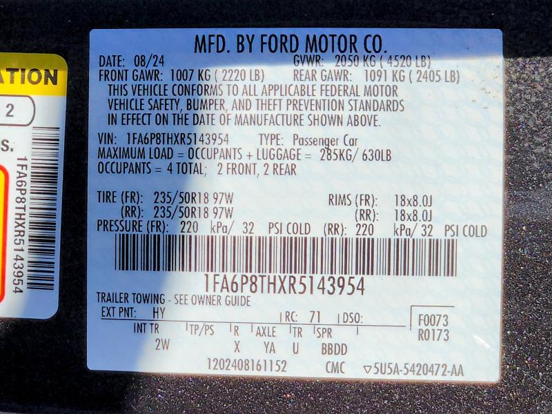 Aukcja sprzedaży 2024 Ford Mustang, vin: 1FA6P8THXR5143954, numer aukcji: 70565026